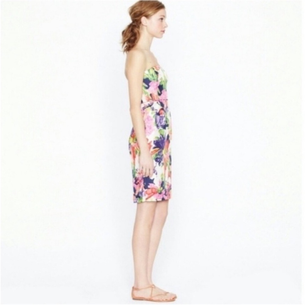 J Crew Ella 100% Silk Strapless Mini Dress w/Pockets, Garden Floral, Size 6 - Picture 2 of 8
